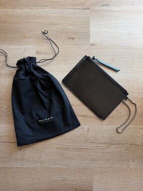 NewbarK Black Saffiano Leather Wristlet Clutch